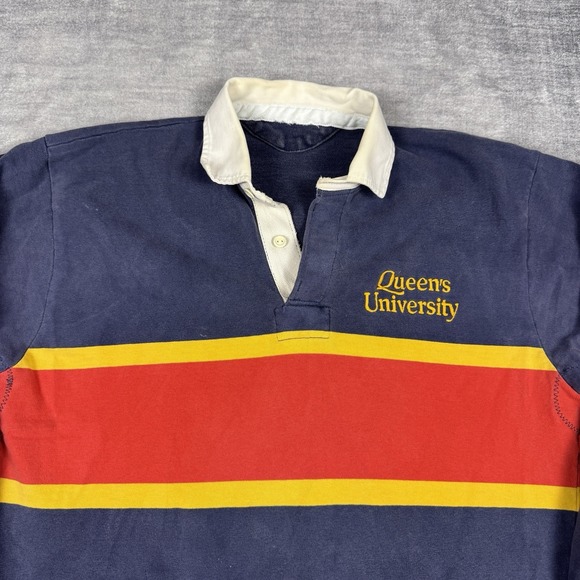 Barbarian Shirt Mens Large Blue Stripped Vtg 90s Rugby Polo Queens University - Picture 2 of 9